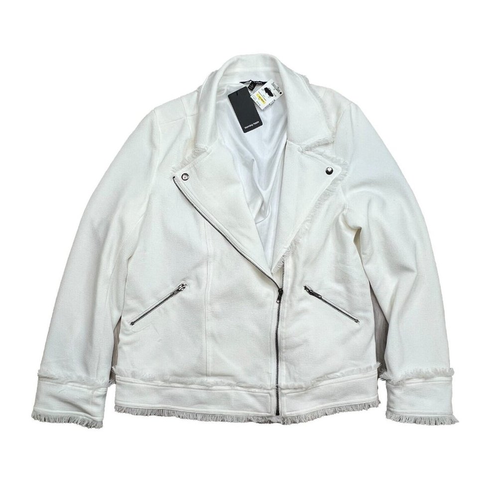 Morning Apple Fringe Trim Crossover Lightweight Moto Jacket White Women's XL NWT